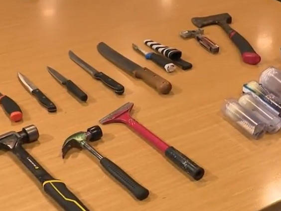 Children are among those who've been caught with weapons, including a tomahawk, axe, a machete and hammers, on the first weekend of new knife laws.