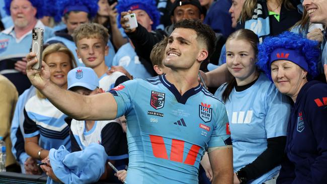 Face of the game: Nathan Cleary after leading NSW to victory in game one of the State of Origin series last week. Picture: Adam Head