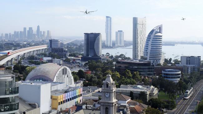 Future Geelong could thrive as a transport hub with drones, fast-rail, a tram network and a modern airport. Image edited with AI.