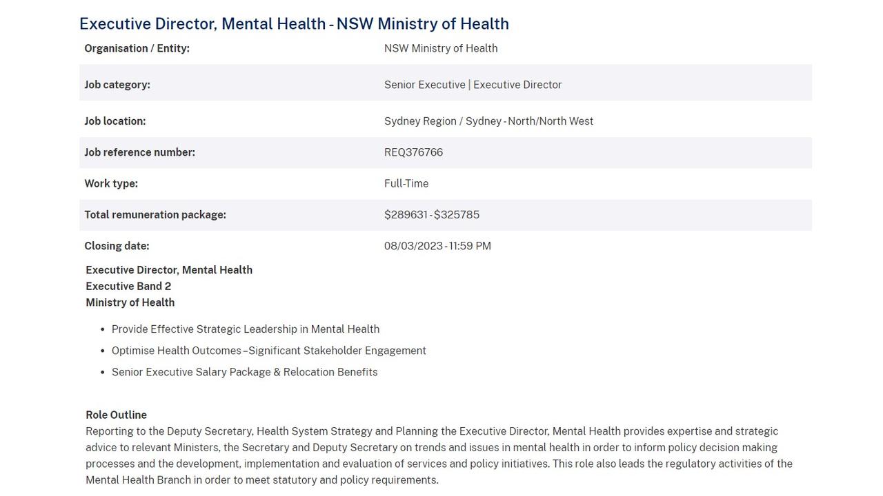 A senior executive job being advertised by the NSW government. Picture: Supplied