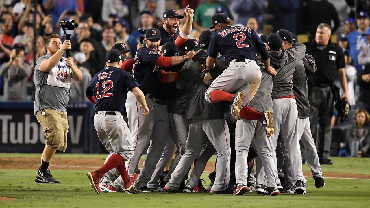 Celebrating Boston Red Sox's World Series win