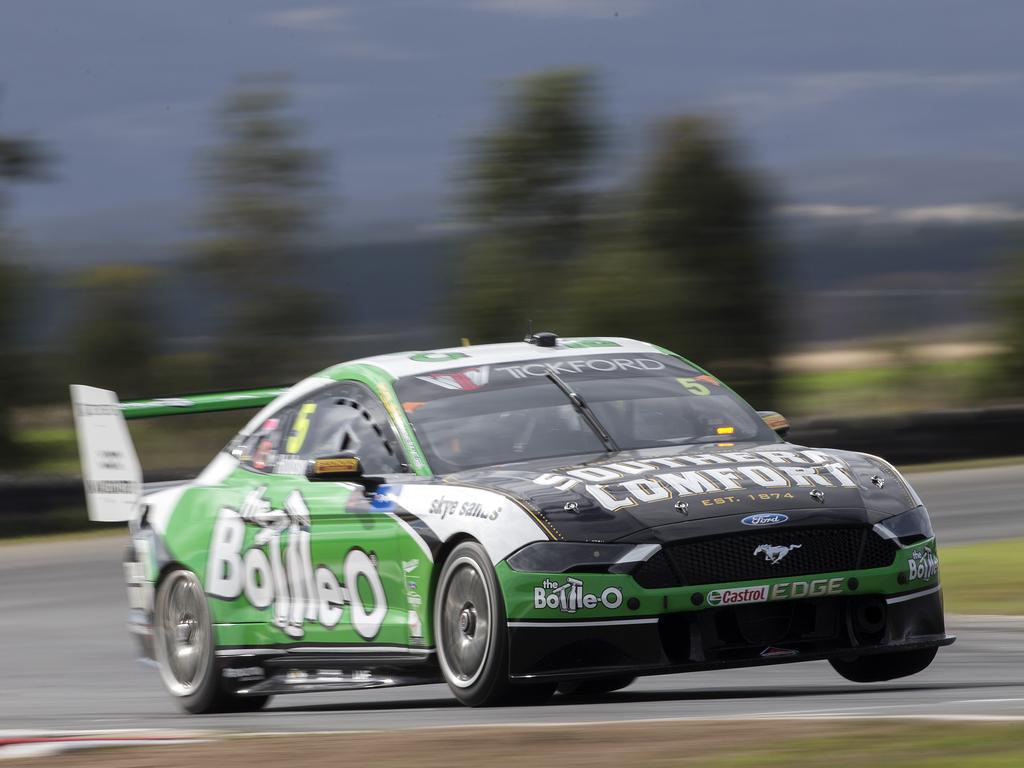 Lee Holdsworth of Team Tickford Racing driving a Ford Mustang during practice 3 at Symmons Plains. PICTURE CHRIS KIDD