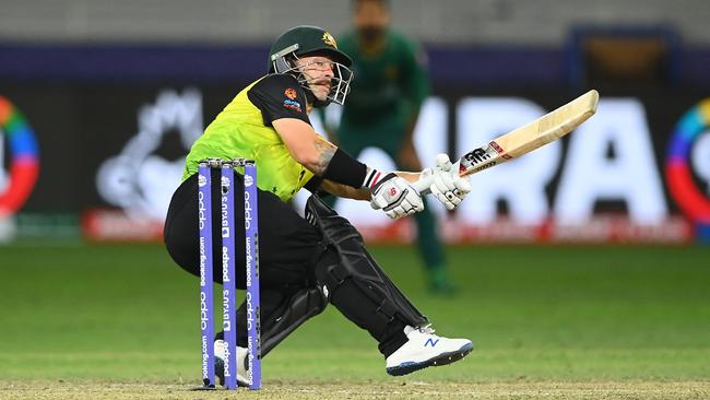 Matthew Wade gets creative during his matchwinning knock in the T20 World Cup semi-final against Pakistan. Picture: Getty Images