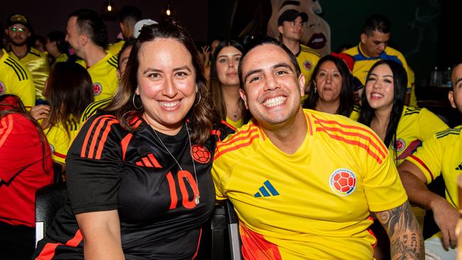 Boisterous Colombian supporters watching their national side take on Argentina in the 2024 Copa America Final at the Lost Arc, Darwin. Picture: Pema Tamang Pakhrin.