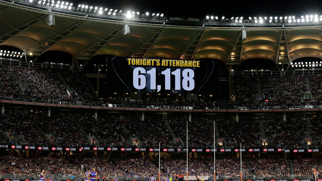 A sold out Optus Stadium hosts the 2021 AFL Grand Final. Picture: Getty Images