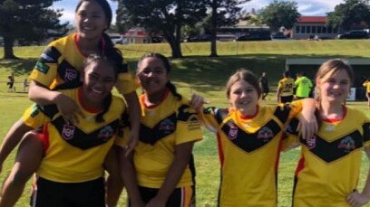 Rochedale Tigers junior girls stars Laurel Rudolph, Paea Tapelati, Maree Fiu, Bella Pickering, Khiarah Jackson.