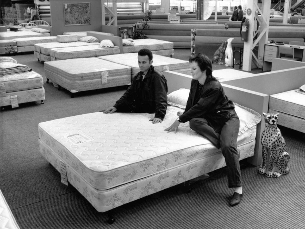 In the 1990s, bedding retails, including Le Cornu announced they would start encouraging customers to ‘road test’ beds by lying on the display models. This photo was taken by The Advertiser in September 1992. Photo: Neon Martin.