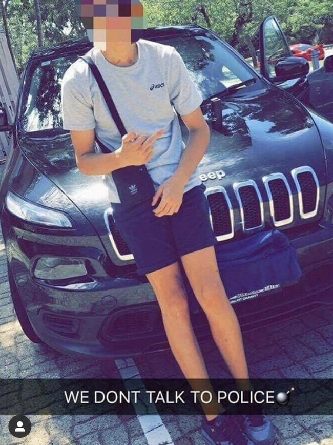 A member of the Northside Gang in front of a luxury Jeep with caption: "We dont talk to police" (sic). Picture: Instagram