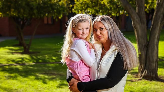 Christies Beach High School ex-student Alyshia, with daughter Amelia, 5, was the first person in her family to finish year 12. Picture: Tom Huntley