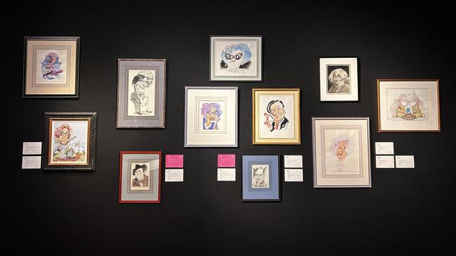 A collection of cartoons and drawings for auction at Barry Humphries' sale of his personal collection at Christie's in London. Picture: Sophie Elsworth.