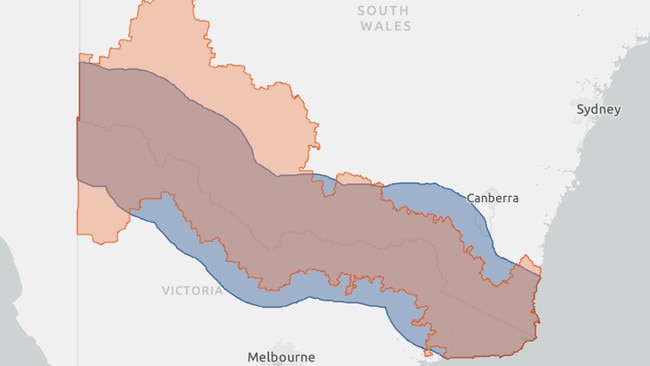 The border region as displayed on the NSW Government website, which stretches from Tempy in the south to Menindee in the north.