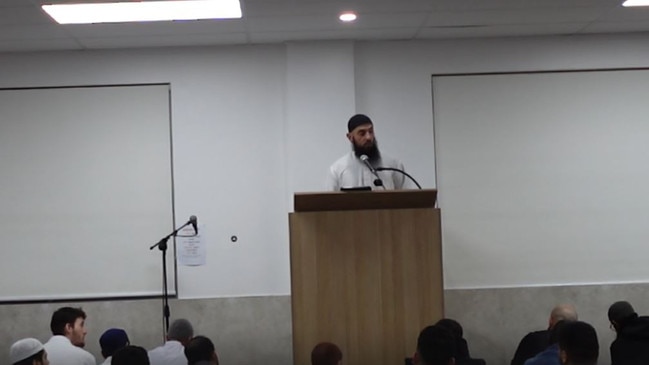 Preacher Wissam Haddad delivers a speech on video at his Bankstown centre on Friday in which he argues the “Jewish lobby” in Australia wants to “destroy” Islam.