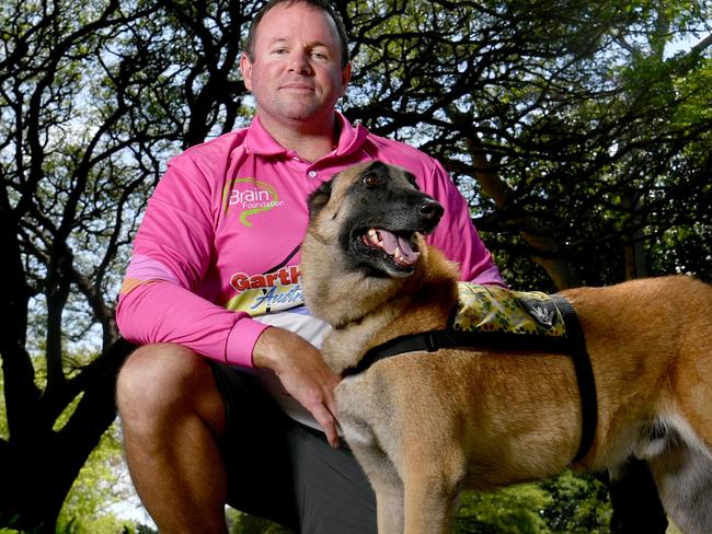 Veteran Garth Murray, with his Assistance Dog Max are walking around Australia for charity. Picture: Evan Morgan