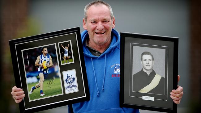 Neil Harvey with pictures of son Brent and father Bill. Picture: Wayne Ludbey