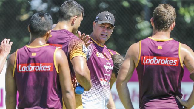 Brisbane Broncos coach Anthony Seibold in action during a team training session in Brisbane, Friday, September 13, 2019. (AAP Image/Glenn Hunt) NO ARCHIVING