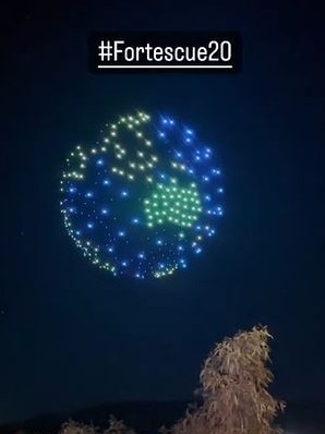 A drone light show lit up the sky at Andrew Forrest's party. Picture: Instagram@vanessa_pinpin