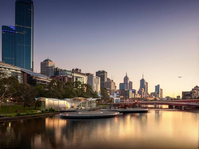 Renders of the proposed vertiport at Batman Park, Melbourne. Image: Contreras Earl Architecture and Pascall+Watson