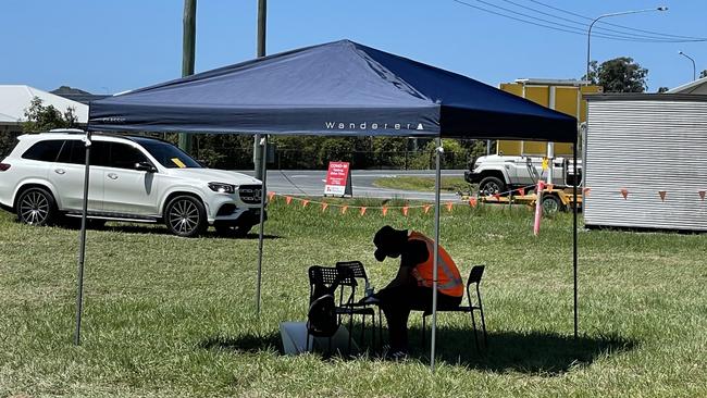 The site where people must wait in their cars after their drive through Pfizer shot in Pimpama.