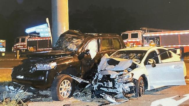 Michael Wells' Subaru WRX ploughed into Yasemin Osman's Toyota Landcruiser, killing her at Lake Munmorah. Picture: supplied