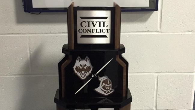 The 'Civil ConFLiCT' trophy for the 'rivalry' between the University of Central Florida and the University of Connecticut.