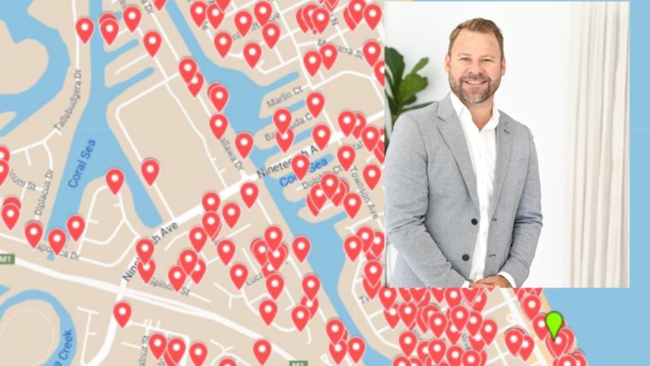 Palm Beach councillor Josh Martin and a submitters map showing residents opposed to high rise in the Gold Coast suburb.