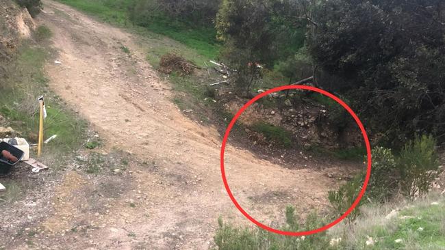 Andrew McIntyre claims this picture shows the site where the Beaumont children are buried beneath a sinkhole in Stansbury. Picture: Supplied