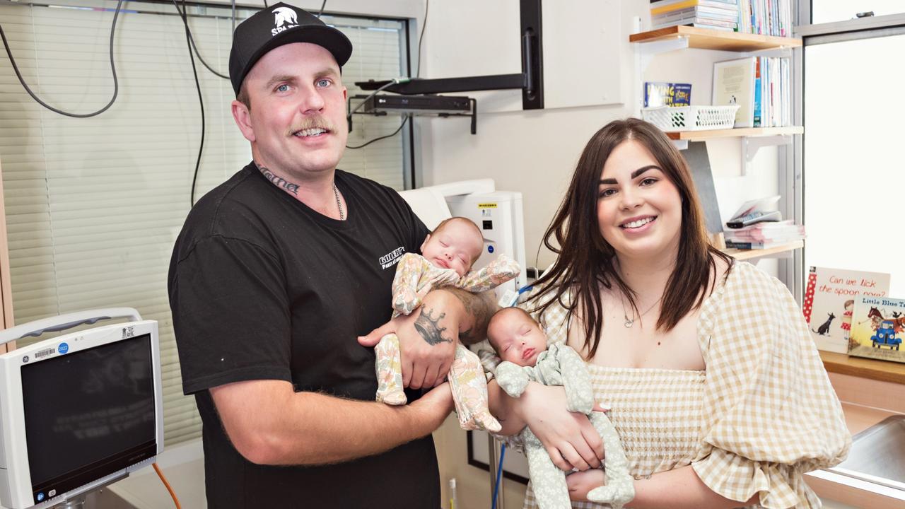 Alex and Danielle Neighbour with their premature twins Wren and Ivy.