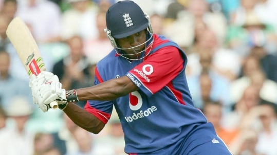 England's Dimitri Mascarenhas hits a six from the bowling of India's Yuvraj Singh at the Oval, London, Wednesday Sept. 5, 2007. Picture: (AP Photo/Tom Hevezi)