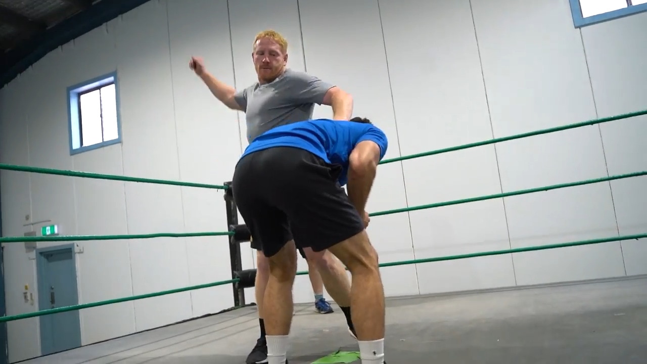 James Graham has a crack at pro wrestling