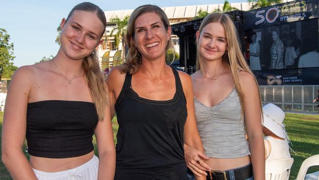 Sereina Strasser, Celia Strasser and Mirella Strasser at the Northern Land Council 50 Year Anniversary Concert in State Square, Parliament House, Darwin. Picture: Pema Tamang Pakhrin