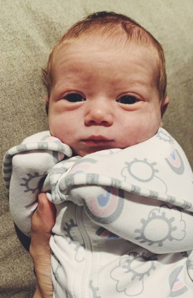 Baby love … Bartholomew and husband Neil Varcoe have enjoyed isolation with new baby Molly Matilda. Picture: Neil Varcoe's Instagram.