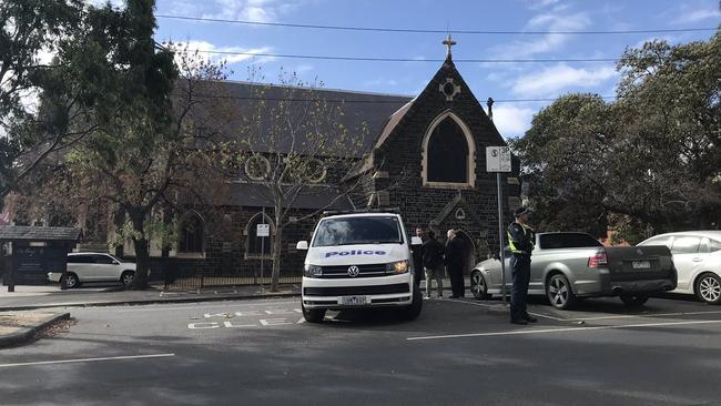 Counter-terrorism police outside St Mary's Church, North Melbourne. Picture: Twitter/@cassiezervos