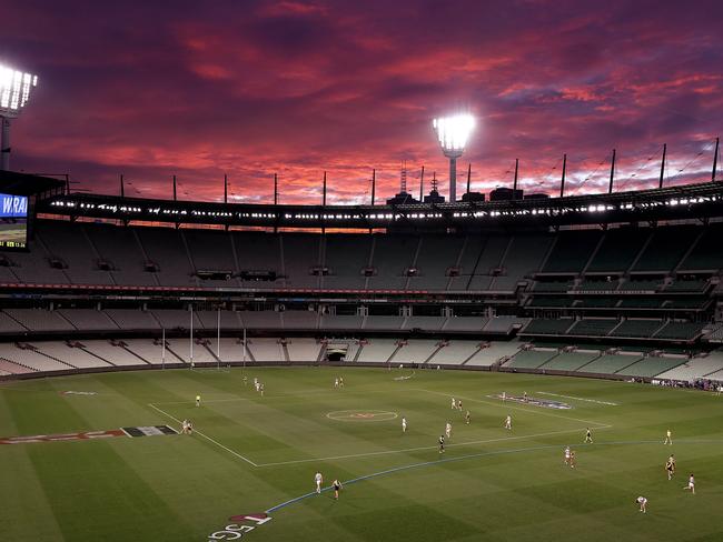 AFL Round 19.  Geelong vs Richmond at the MCG,  Melbourne. 24/07/2021.   Sunset over the MCG   .  Pic: Michael Klein