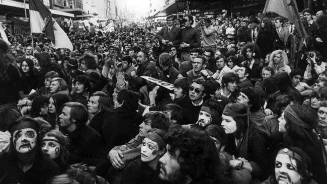 Protesters pack Bourke Street for a Moratorium march on May 8, 1970. Picture: Herald Sun