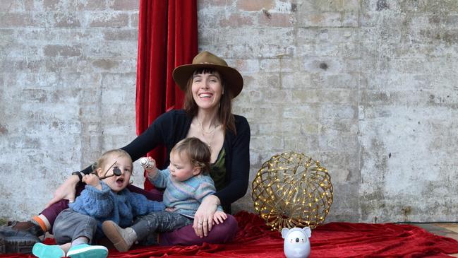 Inner West artist Selina Springett with her twins Zypher and Vega.