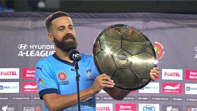 Alex Brosque with the Premiers Plate.