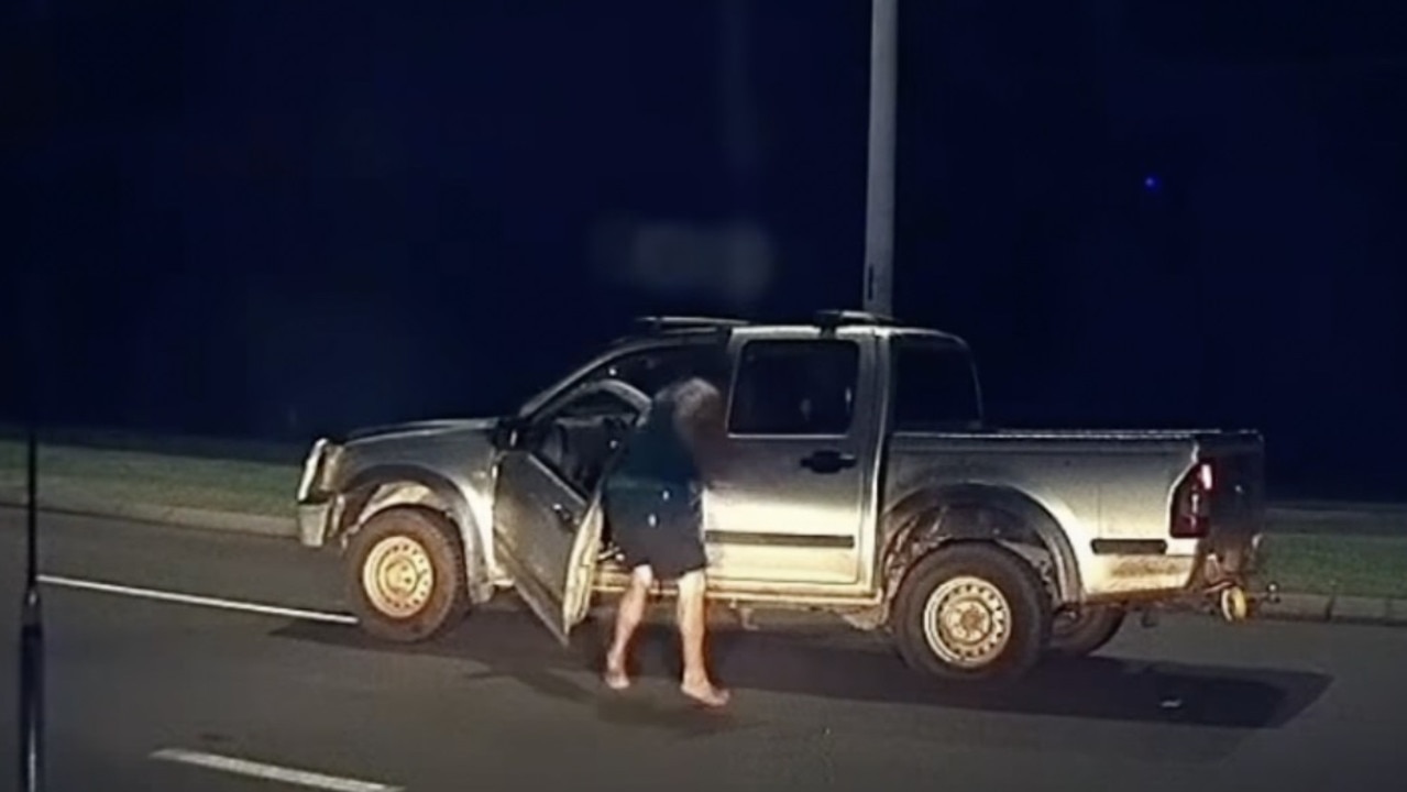 Two men were captured in a bizarre late-night street fight. Picture: Dash Cam Owners Australia