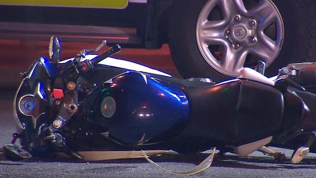 A young L-plater motorcyclist has been rushed to hospital with leg injuries after a serious crash at Clarence Gardens. Picture: 7NEWS