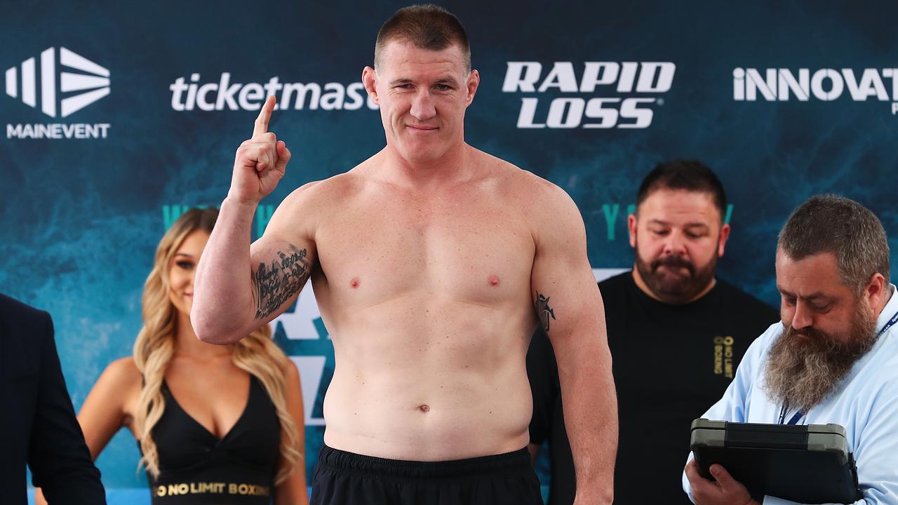 Paul Gallen poses during the weigh in ahead of his bout with Lucas Browne.