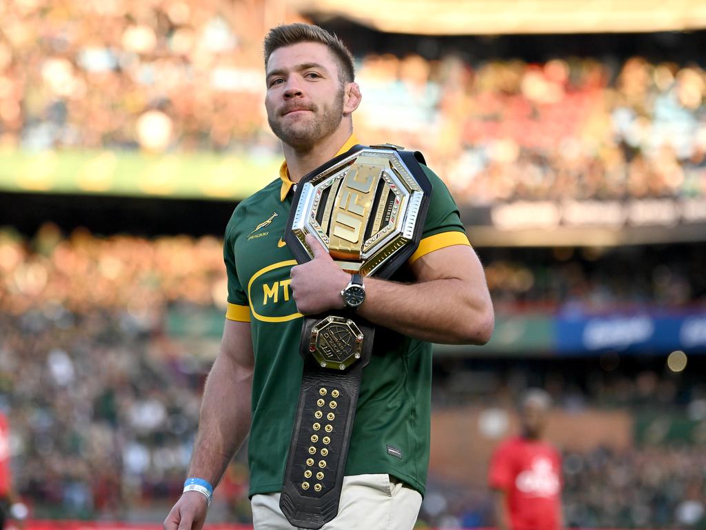 Du Plessis walks the Springboks out at Loftus Versfeld last month. Picture: Brendan Moran/Sportsfile via Getty Images