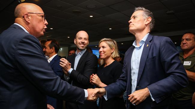 Opposition Leader Peter Dutton in West Ryde, Sydney, greeting members of the audience as he leaves after he makes a speech at the Liberal Party Rally in support of Bennelong, Parramatta. Picture: NewsWire/ Gaye Gerard