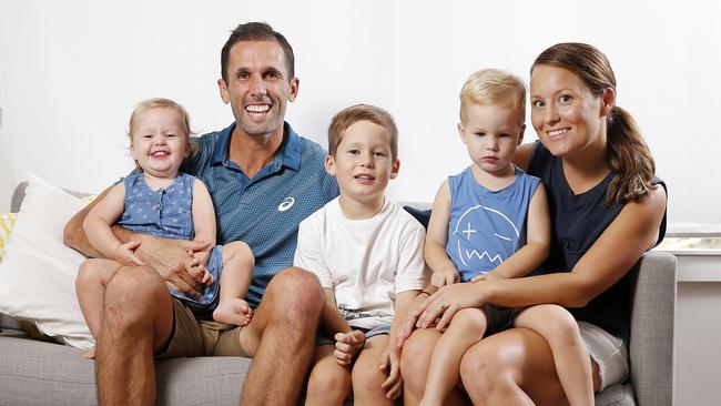 The Australian Hockey team captain Mark with his family; Frankie, Luca, Flynn and wife Kelly Knowles.