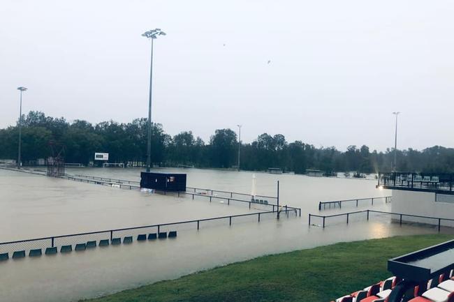 Flooding at the Gold Coast Knights Football Club grounds at Carrara. Picture: Supplied