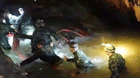 The Thai navy SEALs in the flooded cave.