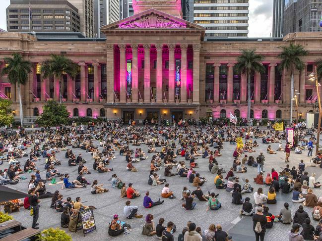 Protesters occupy King George Square last Friday. Picture: Richard Walker