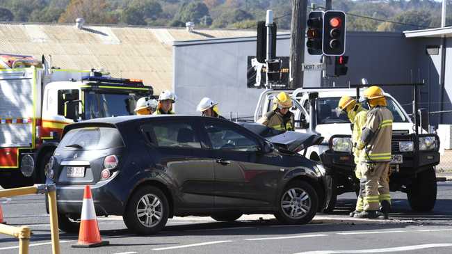 Paramedics have responded to a crash on the corner of Mort St and Bridge St. . Picture: Nev Madsen