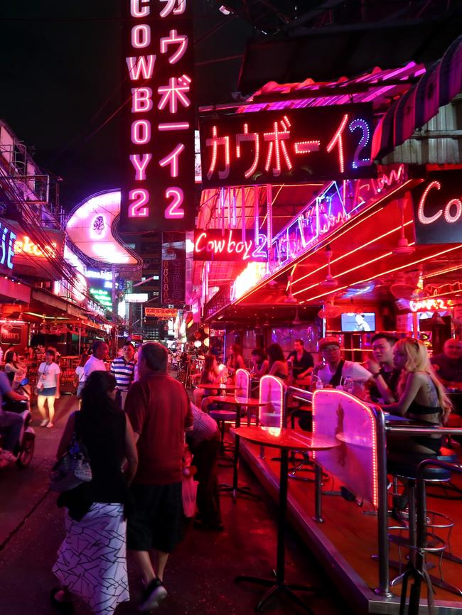 A red light area of Bangkok, Thailand, believed to be controlled by Australian Outlaw Motorcycle Gangs. Picture: Nathan Edwards.