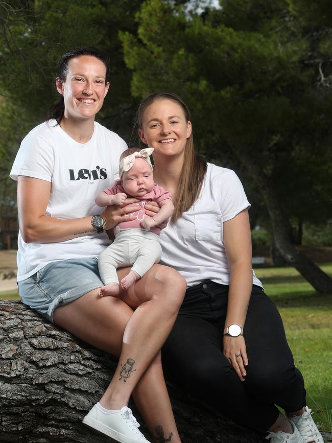 Rylee with her parents, now aged five months. Picture: Getty