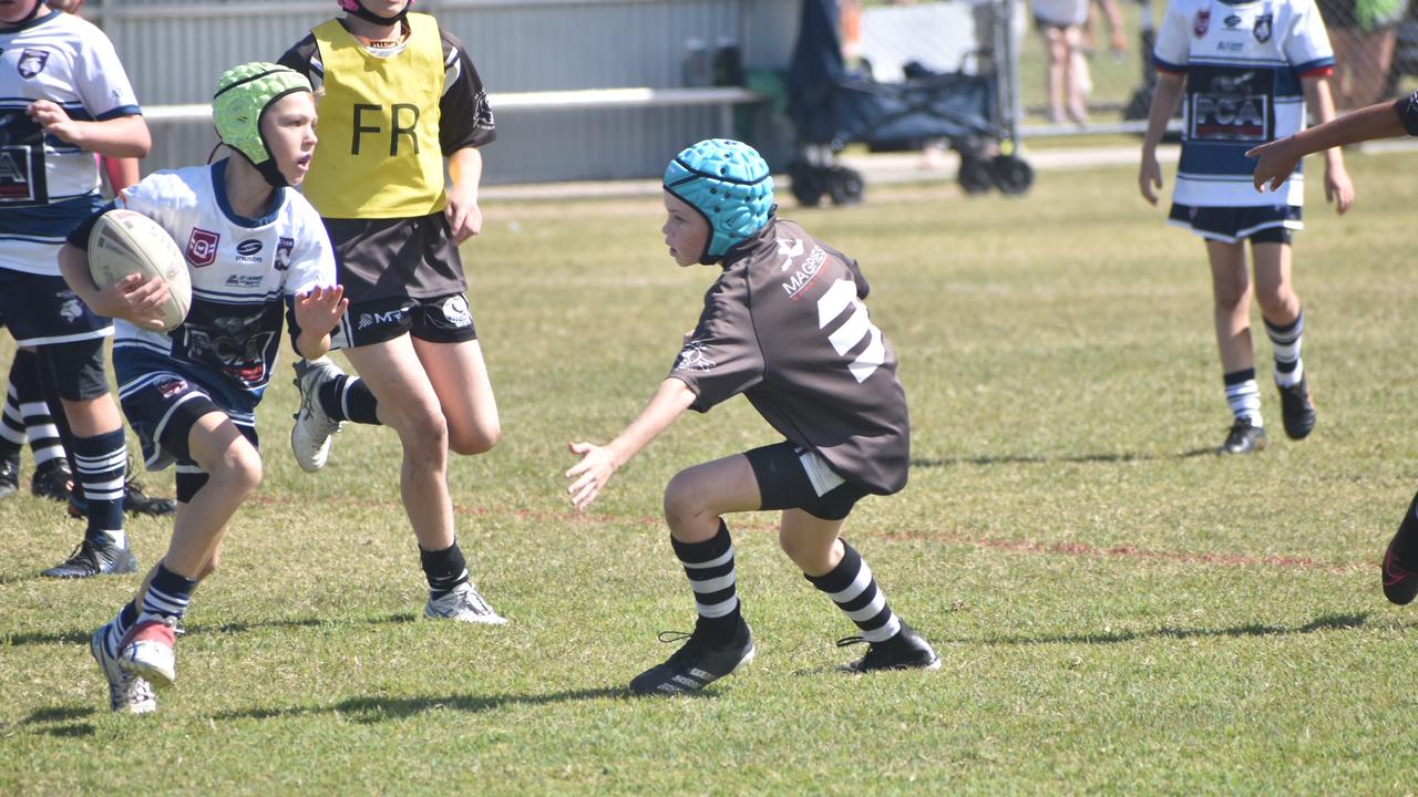 Dainyn Misztela in the Magpies and Bulldogs White clash in the RLMD U11 Mixed division at RLMD Fields, August 7, 2021. Picture: Matthew Forrest