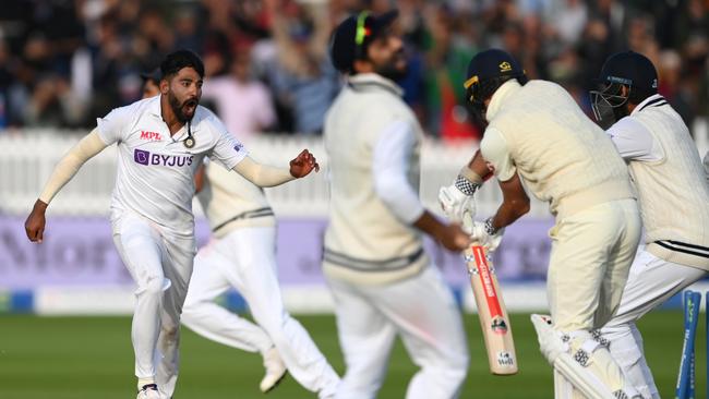 Mohammed Siraj starts the celebrations after India’s last wicket.